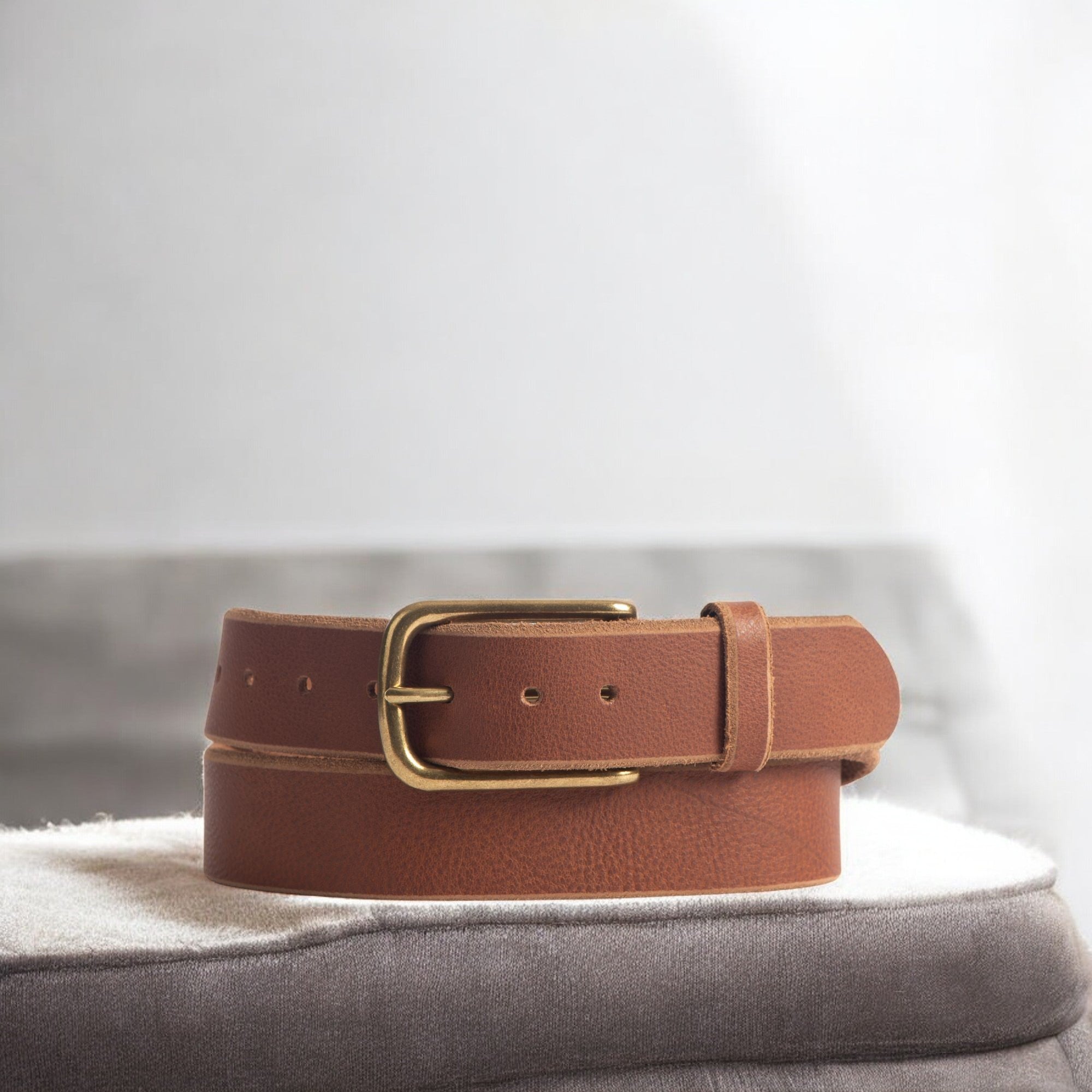 Aria - Brown Leather Dress Belt with Elongated Gold Buckle - Made in Canada - www.Shopthatapp.com #
