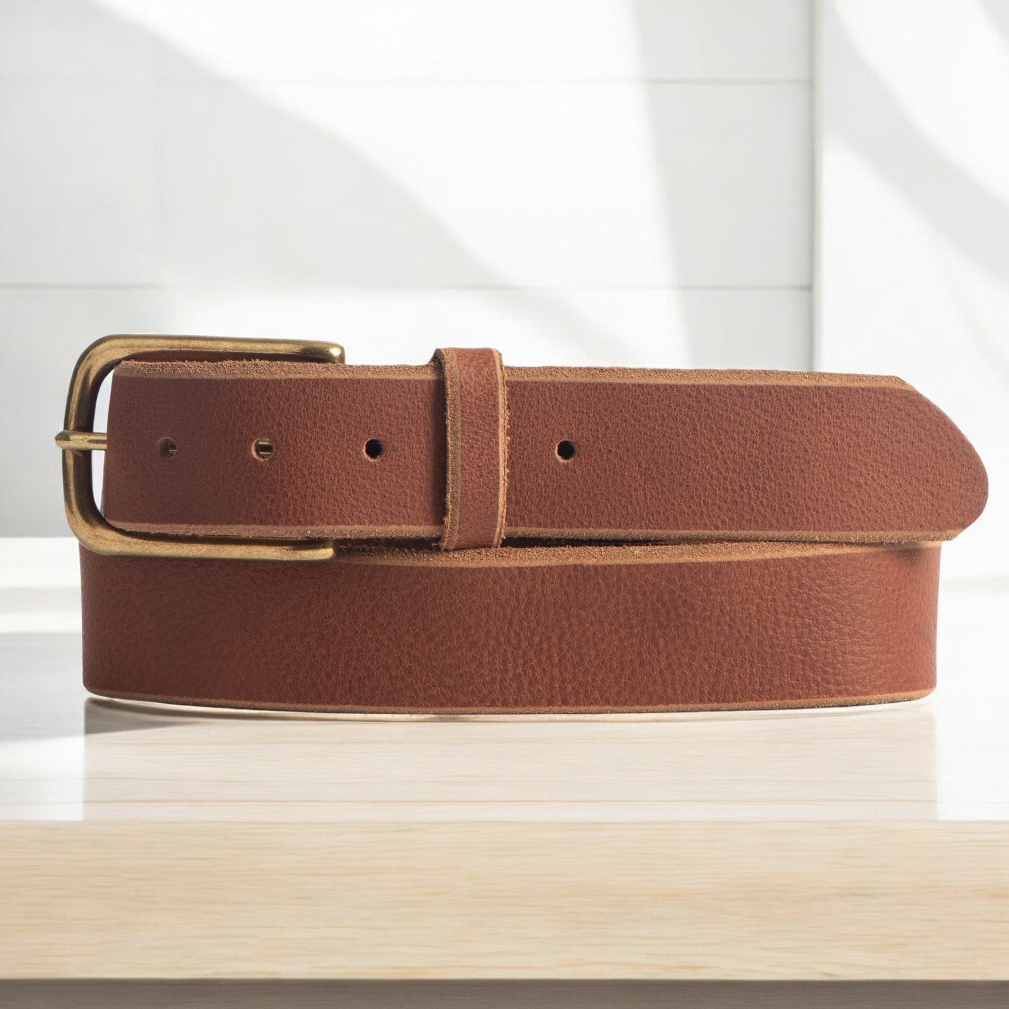 Aria - Brown Leather Dress Belt with Elongated Gold Buckle - Made in Canada - www.Shopthatapp.com #