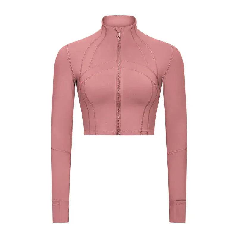Autumn And Winter New Elastic Slim-fit High neck Zip Up Yoga crop top - www.Shopthatapp.com #