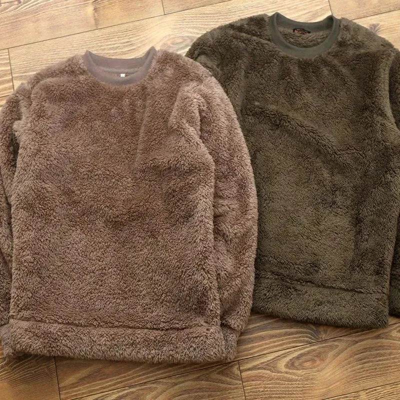 Autumn And Winter Plush Fuzzy Crewneck Pullover top for male - www.Shopthatapp.com #