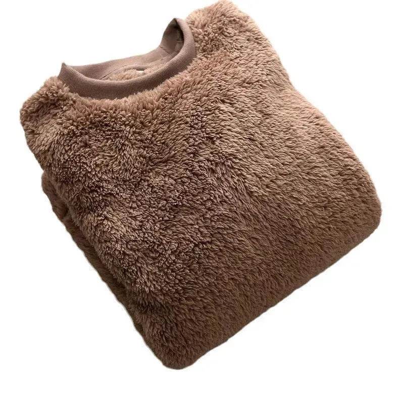 Autumn And Winter Plush Fuzzy Crewneck Pullover top for male - www.Shopthatapp.com #