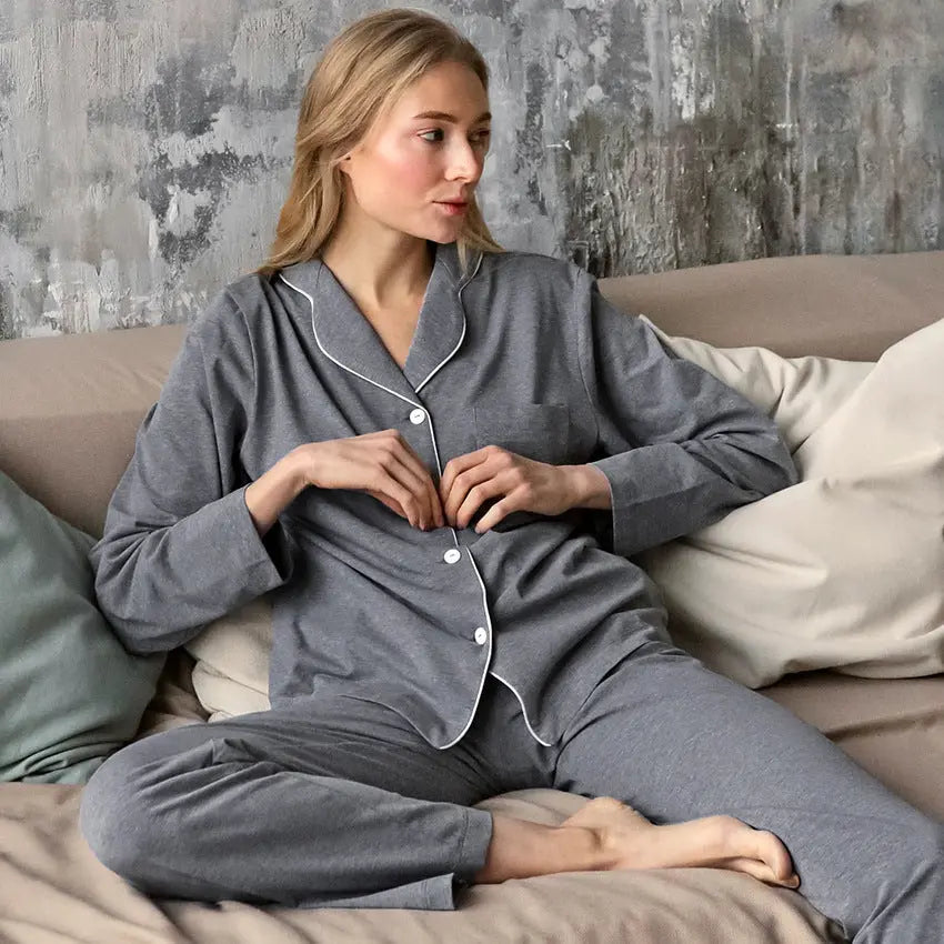 Autumn New French Simplicity Comfortable Thermal Knitting Cotton Silk Long-sleeved Pajamas For Women - www.Shopthatapp.com