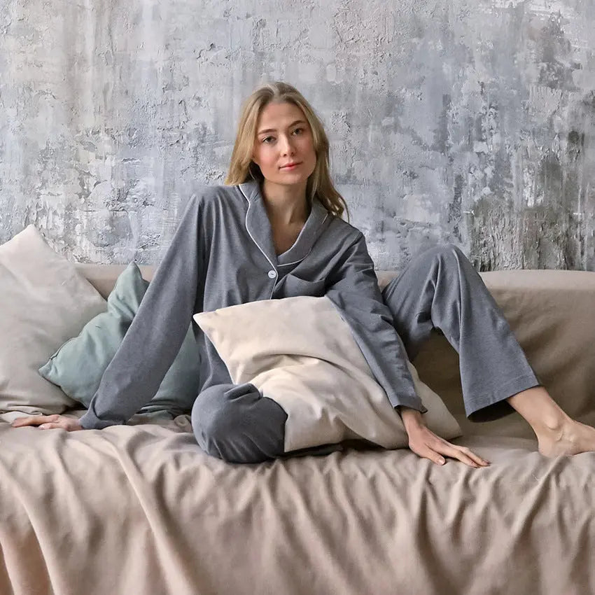 Autumn New French Simplicity Comfortable Thermal Knitting Cotton Silk Long-sleeved Pajamas For Women - www.Shopthatapp.com
