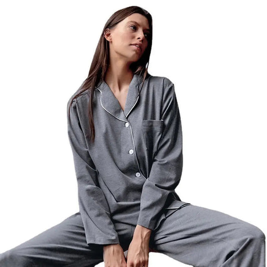 Autumn New French Simplicity Comfortable Thermal Knitting Cotton Silk Long-sleeved Pajamas For Women - www.Shopthatapp.com #