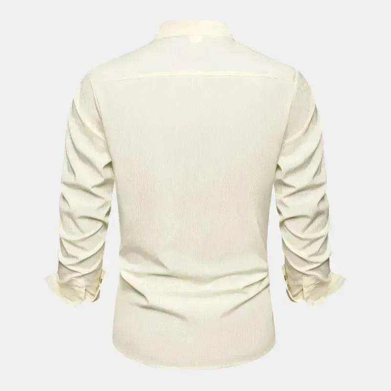 Autumn Solid Color Stand Collar Casual Long Sleeve Cotton And Linen Men's Shirt - www.Shopthatapp.com #