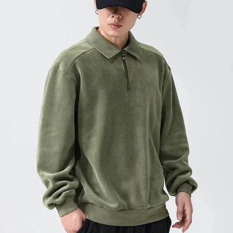 Autumn Winter Fashion Lapel Half-zip fleece Sweatshirt Pullover tops for Men - www.Shopthatapp.com #