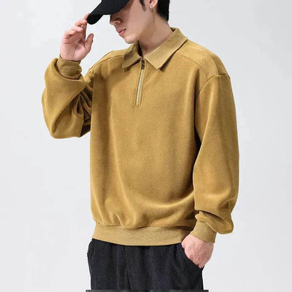 Autumn Winter Fashion Lapel Half-zip fleece Sweatshirt Pullover tops for Men - www.Shopthatapp.com #