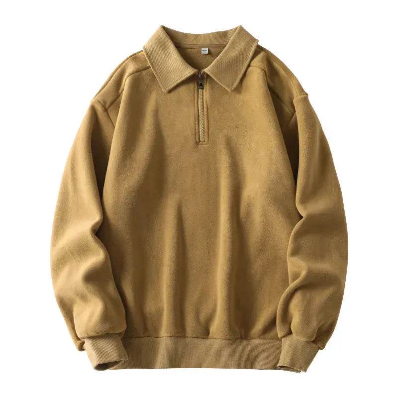 Autumn Winter Fashion Lapel Half-zip fleece Sweatshirt Pullover tops for Men - www.Shopthatapp.com #