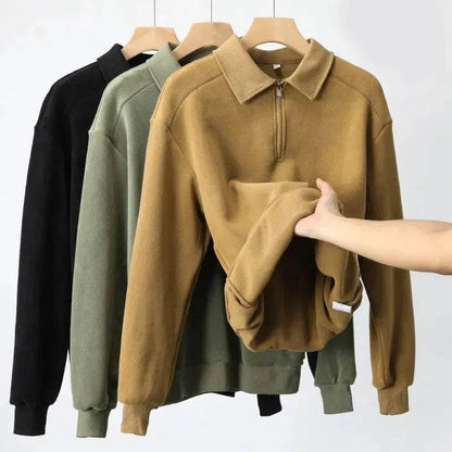 Autumn Winter Fashion Lapel Half-zip fleece Sweatshirt Pullover tops for Men - www.Shopthatapp.com #