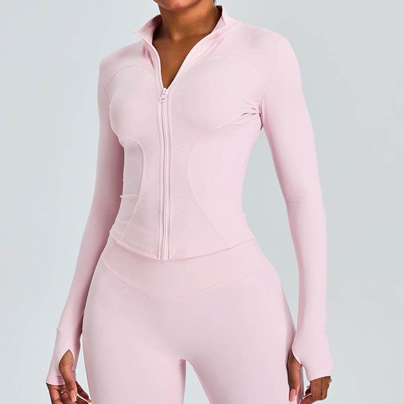 Autumn Winter Long Sleeve Zipper Slim fit Workout Top for women - www.Shopthatapp.com #