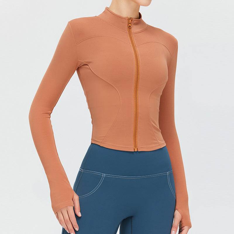 Autumn Winter Long Sleeve Zipper Slim fit Workout Top for women - www.Shopthatapp.com #