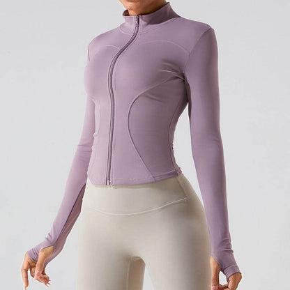 Autumn Winter Long Sleeve Zipper Slim fit Workout Top for women - www.Shopthatapp.com #
