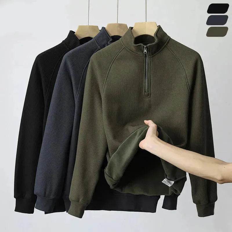 Autumn Winter half zip Stand-collar Fleece Sweatshirt Pullover tops for men - www.Shopthatapp.com #