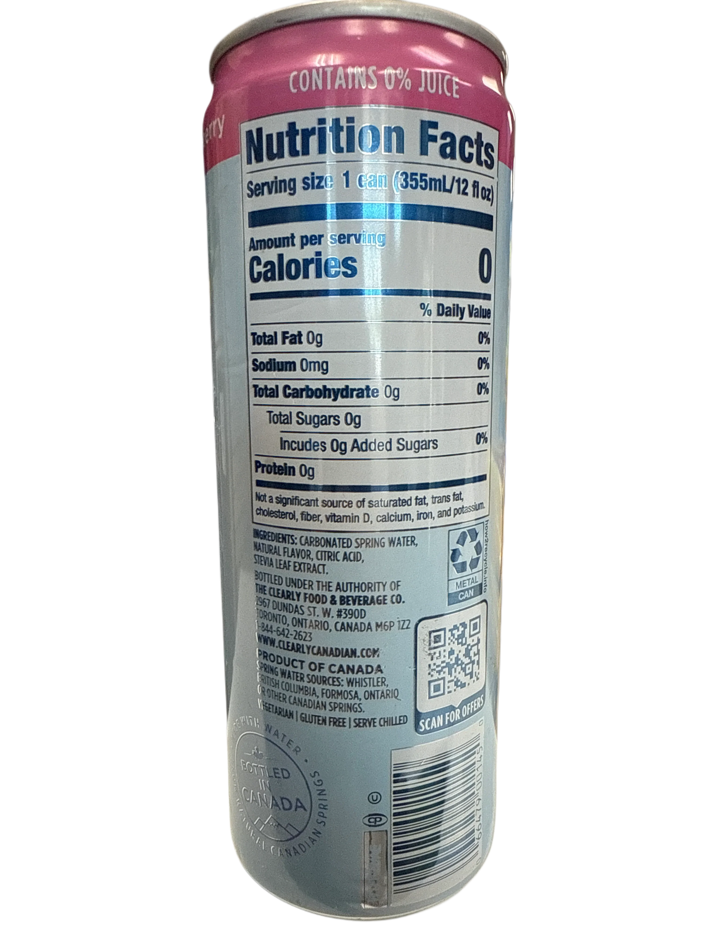 Clearly Canadian Zero Sugar  Country Raspberry Flavour 355ML - Canadian Edition - www.Shopthatapp.com