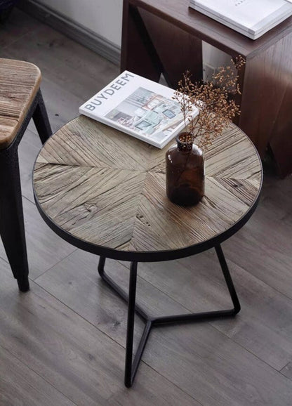Table d'appoint en vieil orme recyclé