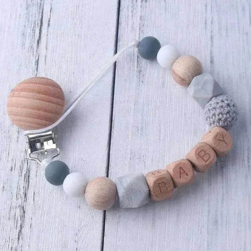 Baby's Wood Silicone Beads Pacifier Clip - www.Shopthatapp.com