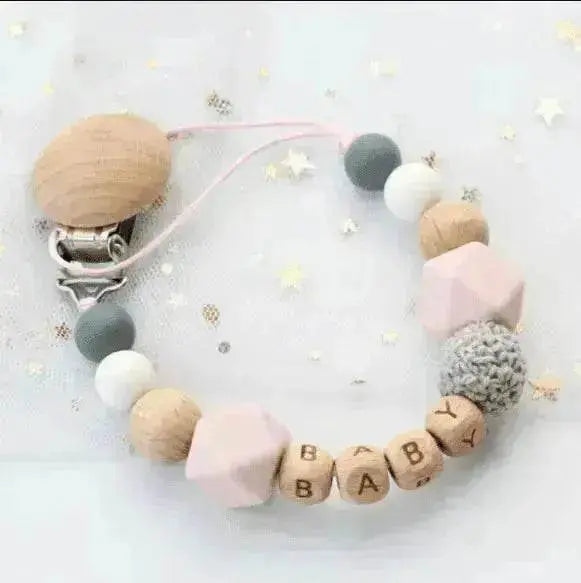 Baby's Wood Silicone Beads Pacifier Clip - www.Shopthatapp.com