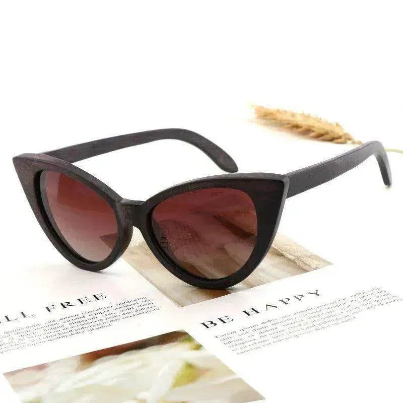 Bamboo Wood Glasses Fashion Ladies Cat Eye Polarized Sunglasses - www.Shopthatapp.com