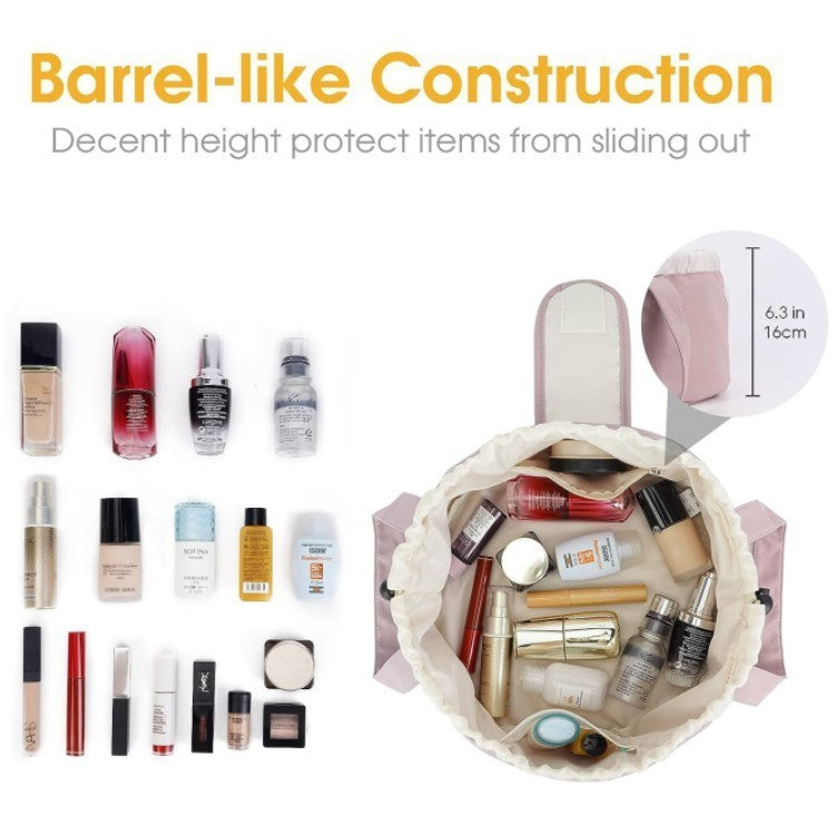 Barrel Drawstring Makeup Bag Large Capacity Women's Cosmetic Bag Toiletries Organizer Pouch Lady Travel Storage Case - www.Shopthatapp.com