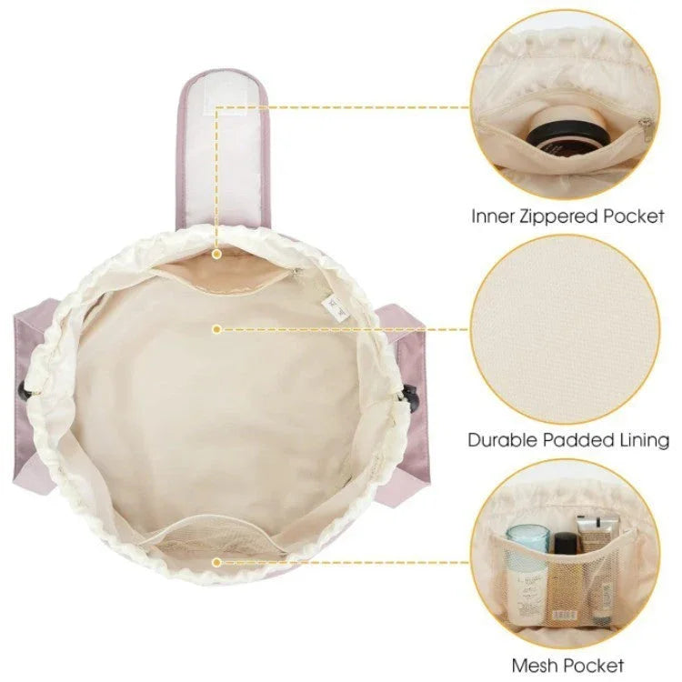 Barrel Drawstring Makeup Bag Large Capacity Women's Cosmetic Bag Toiletries Organizer Pouch Lady Travel Storage Case - www.Shopthatapp.com