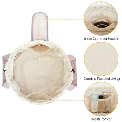 Barrel Drawstring Makeup Bag Large Capacity Women's Cosmetic Bag Toiletries Organizer Pouch Lady Travel Storage Case - www.Shopthatapp.com