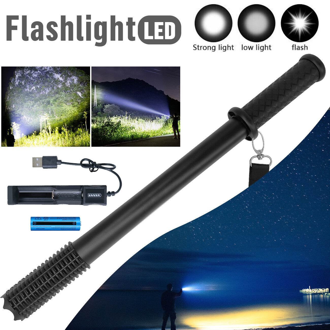 Baseball LED Flashlight Rechargeable Torch Spotlight Emergency Security Work Light 3 Lighting Modes 3500000LM - www.Shopthatapp.com #