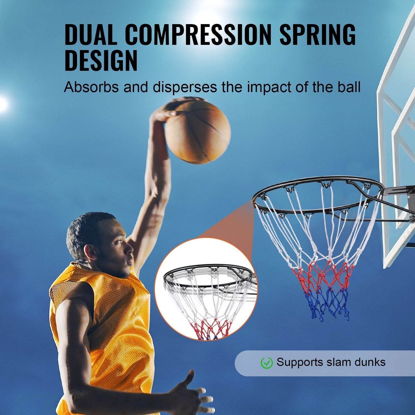 Basketball Rim, Wall Door Mounted Basketball Hoop, Heavy Duty Q235 Basketball Flex Rim Goal Replacement With Net And Double Spring, Standard 18 Indoor Outdoor Hanging Hoop For Kids Adults - www.Shopthatapp.com #