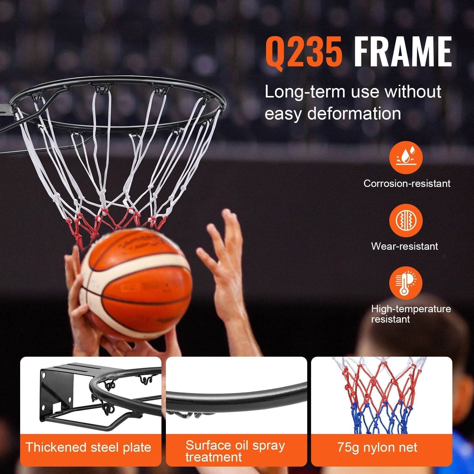 Basketball Rim, Wall Door Mounted Basketball Hoop, Heavy Duty Q235 Basketball Flex Rim Goal Replacement With Net And Double Spring, Standard 18 Indoor Outdoor Hanging Hoop For Kids Adults - www.Shopthatapp.com #