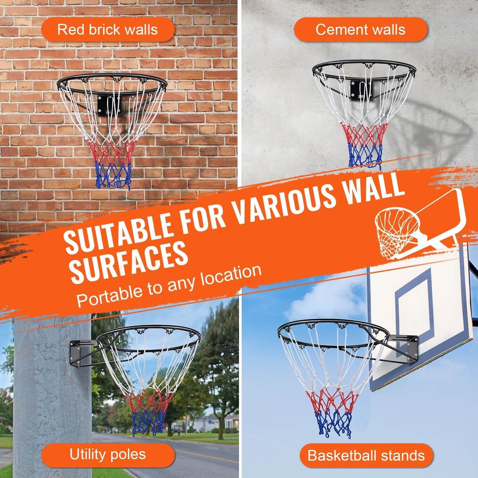 Basketball Rim, Wall Door Mounted Basketball Hoop, Heavy Duty Q235 Basketball Flex Rim Goal Replacement With Net And Double Spring, Standard 18 Indoor Outdoor Hanging Hoop For Kids Adults - www.Shopthatapp.com #