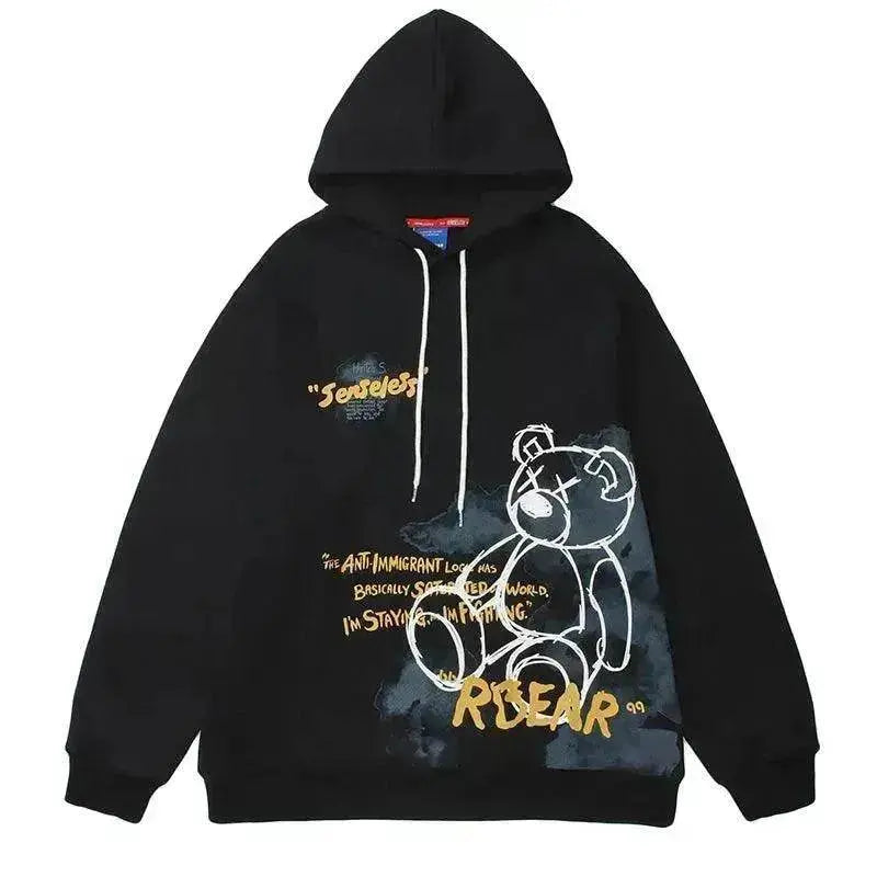 Bear Graphic Print Hoodie - www.Shopthatapp.com