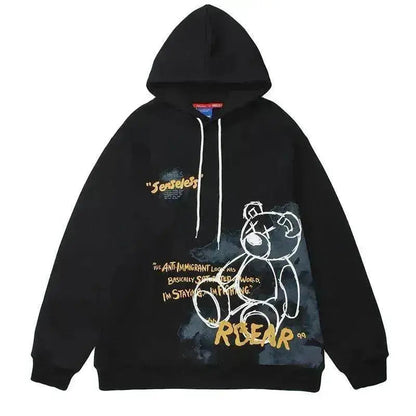 Bear Graphic Print Hoodie - www.Shopthatapp.com