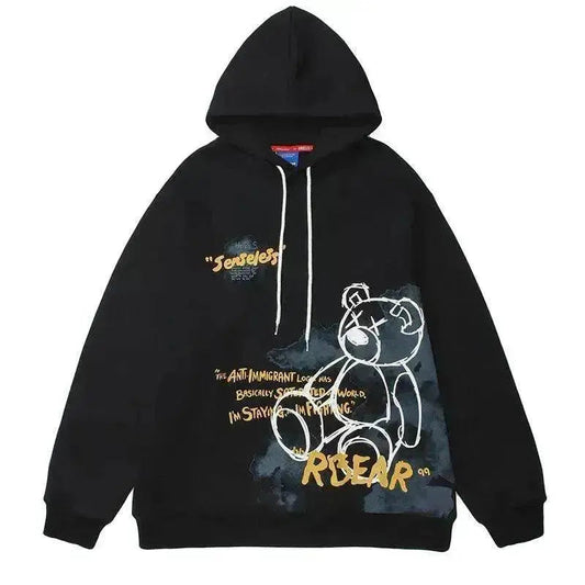 Bear Graphic Print Hoodie - www.Shopthatapp.com