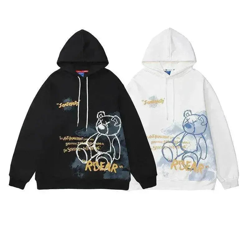 Bear Graphic Print Hoodie - www.Shopthatapp.com