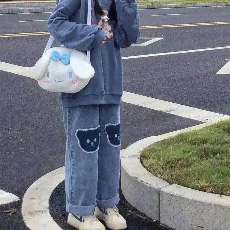 Bear Patchwork Jeans Women's New Loose Wide-leg Pants - www.Shopthatapp.com