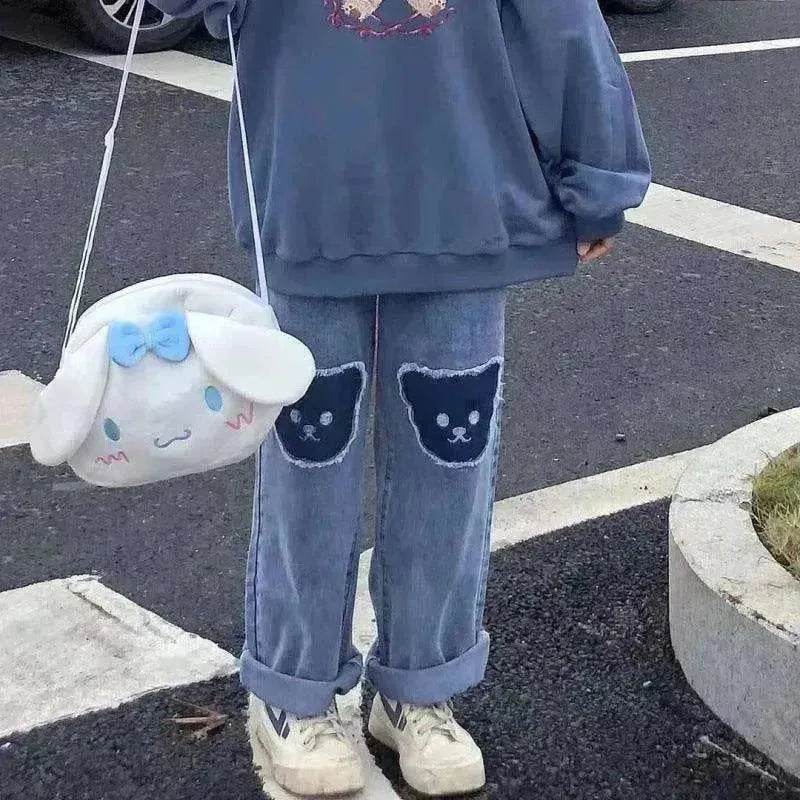 Bear Patchwork Jeans Women's New Loose Wide-leg Pants - www.Shopthatapp.com