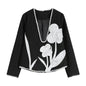 Black And White Splicing Velvet V-neck Overlapping Coat Color Contrast Skirt Suit - www.Shopthatapp.com