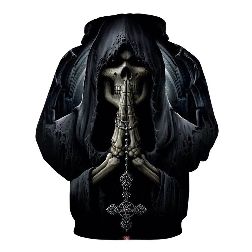 Black Gothic Skull 3D Digital Printing Men's Casual Hoodie Sweatshirt Pullover top - www.Shopthatapp.com #