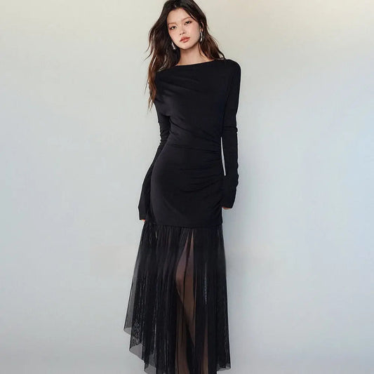 Black Panel Mesh Dress Women - www.Shopthatapp.com