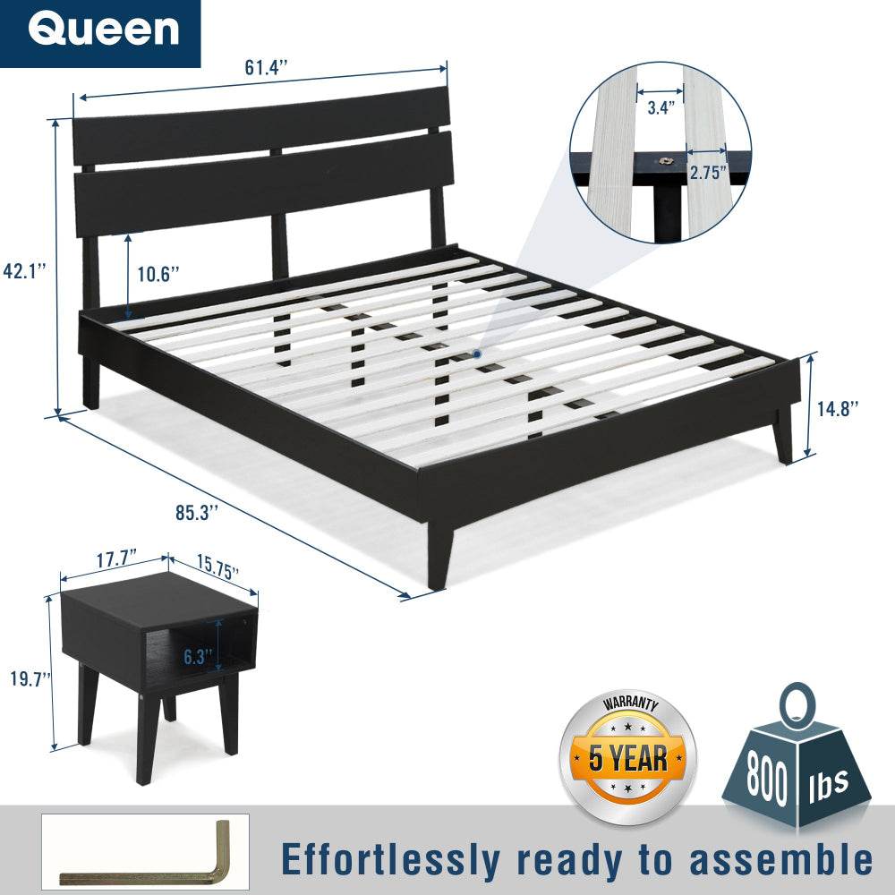 Aurora Solid Wood Bed Frame and Matching Nightstand Bedroom Set - www.Shopthatapp.com