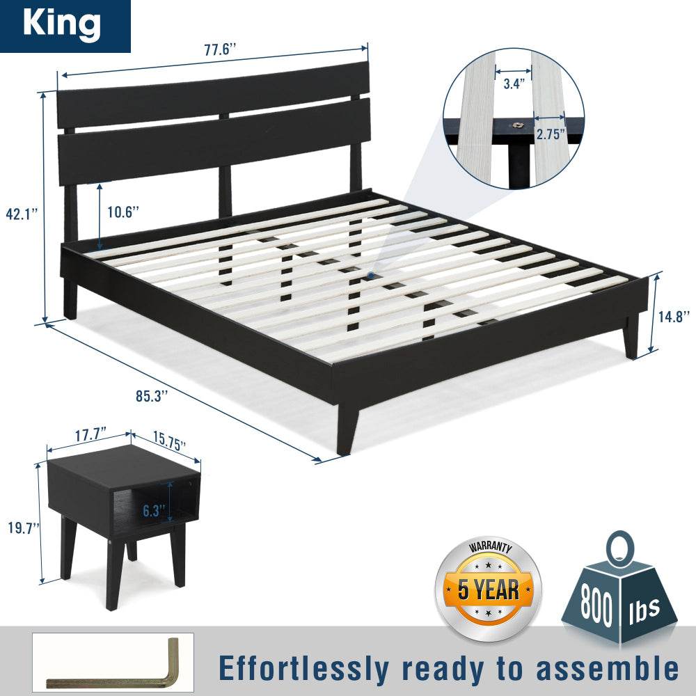 Aurora Solid Wood Bed Frame and Matching Nightstand Bedroom Set - www.Shopthatapp.com