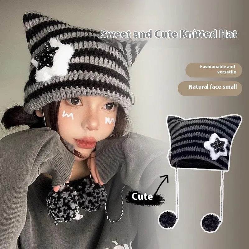 Breathable Windproof Cute Thermal Head Cover Woolen Cap beanies - www.Shopthatapp.com #