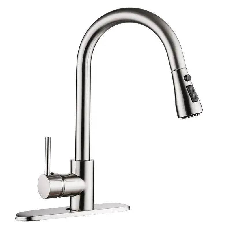 Brushed Kitchen Sink Faucet with Sprayer - Stainless Steel - www.Shopthatapp.com #