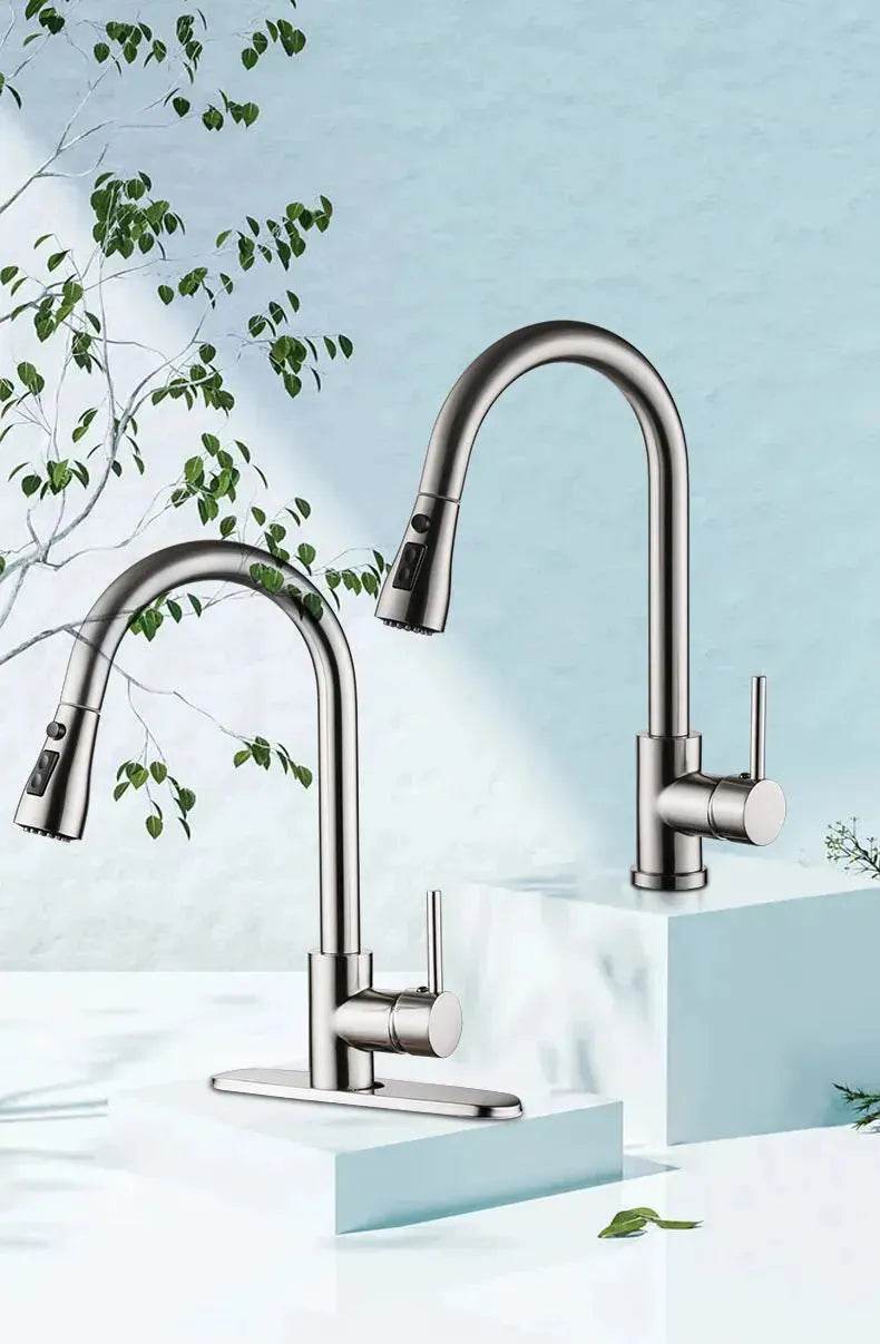 Brushed Kitchen Sink Faucet with Sprayer - Stainless Steel - www.Shopthatapp.com #