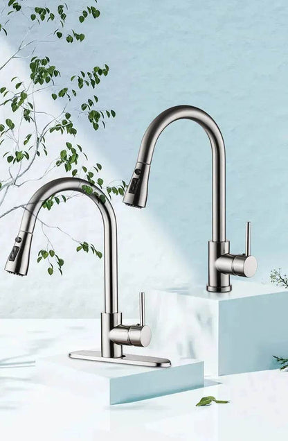 Brushed Kitchen Sink Faucet with Sprayer - Stainless Steel - www.Shopthatapp.com #