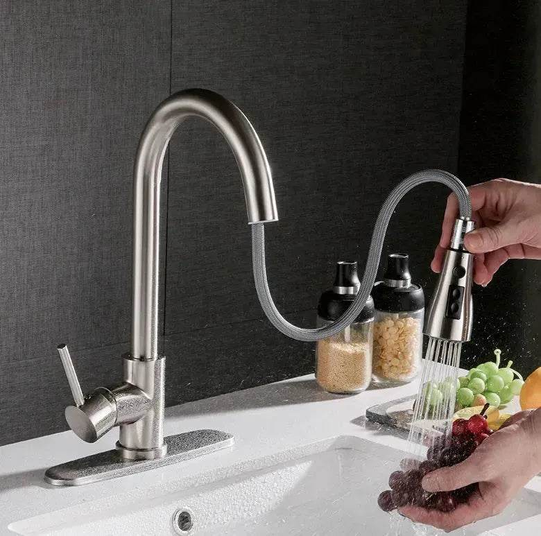 Brushed Kitchen Sink Faucet with Sprayer - Stainless Steel - www.Shopthatapp.com #