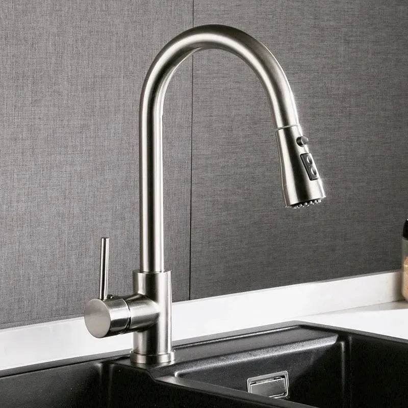Brushed Kitchen Sink Faucet with Sprayer - Stainless Steel - www.Shopthatapp.com #