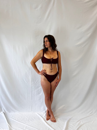 Tie-Front Bikini Top / Burgundy - Www.Shopthatapp.com