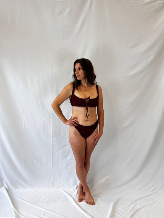 Tie-Front Bikini Top / Burgundy - Www.Shopthatapp.com
