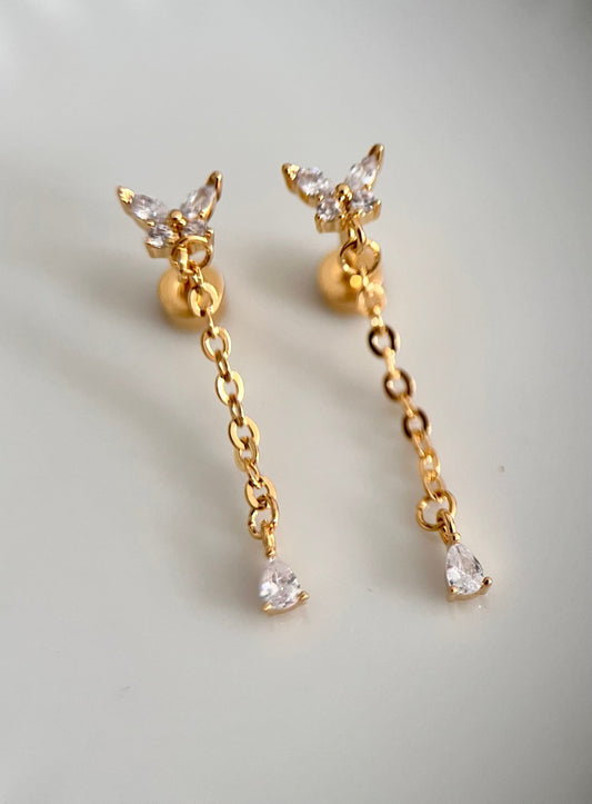 Boucles d'oreilles pendantes papillon en oxyde de zirconium