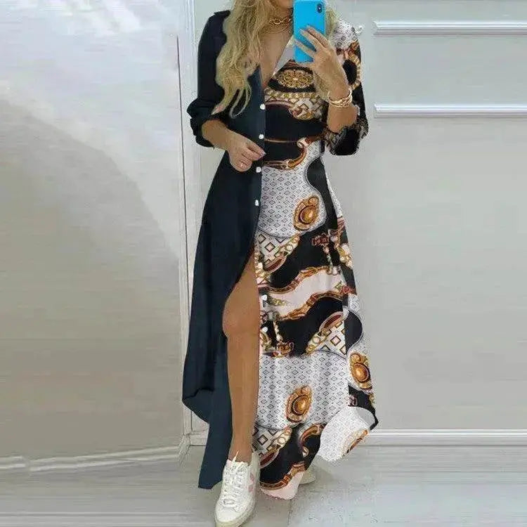 Button Fashion Print Long Sleeve Shirt Charming Dress Women - www.Shopthatapp.com